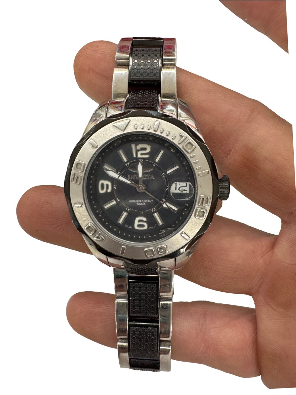 Invicta Scuba Pro Men's Silver and Black Stainless Steel Watch with Pearl dial